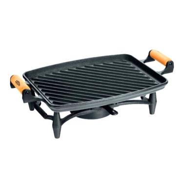 Imagem de Réchaud 2000 Retangular Arredondado Chapa Grill Ferro Fundido Base Estriada Bares e Restaurantes Inox Panela Mineira