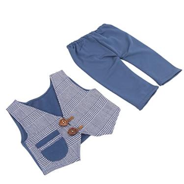 Imagem de Shorts colete infantil, excelente acabamento Conjunto de roupas elegantes de fotografia para bebês para uso diário(Azul denim, Colete + shorts)