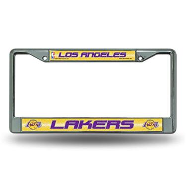 Imagem de Moldura para placa de licença NBA Rico Industries Bling Chrome com detalhes em glitter, Los Angeles Lakers