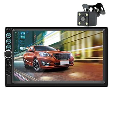 Imagem de Rádios de carro duplo din estéreo de 7 polegadas com tela sensível ao toque com bluetooth no traço 2 din unidade de cabeça de áudio do carro suporte espelho link para android/ios usb tf aux fm