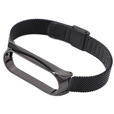 Imagem de linxiaojix Pulseira de metal para smartwatch, pulseira de relógio de metal, requintada, fácil de instalar, durável, confortável para smartwatch Mi Band 6 (preto)