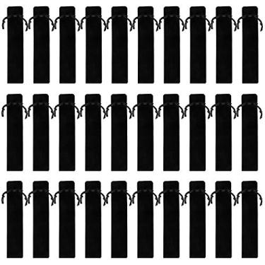 Imagem de SUMERSHA 100 unidades de bolsa de veludo preta com cordão para caneta, suporte de caneta única, estojo para lápis para escola, escritório, negócios, presente