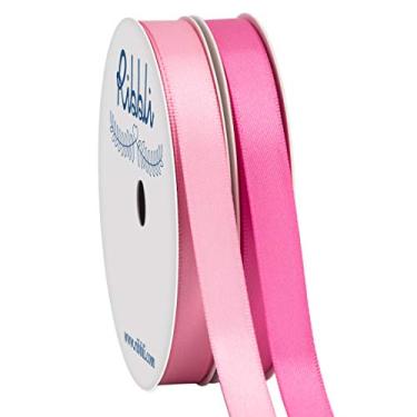 Imagem de Ribbli 2 rolos de fita artesanal de cetim, total de 20 jardas (rosa 3/20.3 cm x 10 jardas, rosa choque 9,5 cm x 10 jardas)