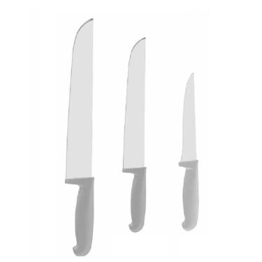 Imagem de Kit Faca Açougueiro Churrasco Cozinha Carne Aço Inox 6 8 12 Cabo Branco com 3UN