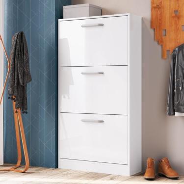 Imagem de Armário Sapateira Articulada Multiuso 3 Portas 3 Prateleiras Quarto Área de Serviço Branca