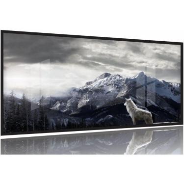 Imagem de Quadro Decorativo O Lobo E A Montanha 130x60 Moldura Preta 2x2