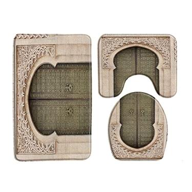 Imagem de Tapetes de banho de luxo para chuveiro 3 peças conjuntos de tapetes de banheiro antiderrapantes para construção retrô decoração de banho capa de banheiro almofada em forma de U, 33613J, 450MMx750MM