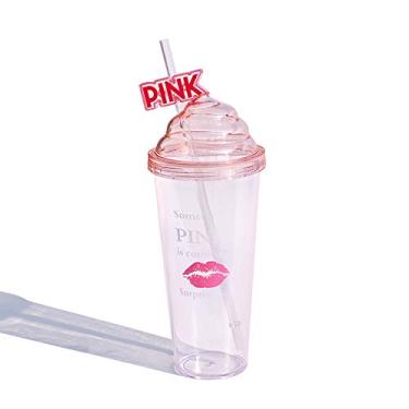 Imagem de Copo de viagem de unicórnio com canudo copo de gelo para congelador com alça para tampa para piquenique festa aniversário (lábio rosa, 640 ml)