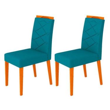 Imagem de Kit Com 2 Cadeiras Caroline Com Espaldar Cor Ype Veludo Azul Claro New