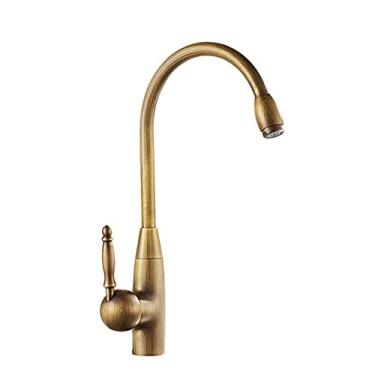 Imagem de Torneira de cozinha de bronze antigo quente frio misturador de rotação de 360 ​​graus torneira de guindaste misturadores de pia, torneiras de montagem de convés, bronze antigo b, china