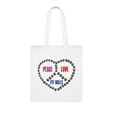 Imagem de Sacola Peace Love Pit Bulls, presente para amantes de Pit Bulls, bolsa de ombro Pit Bull, sacos reutilizáveis Pit Bull, ideia de presente de cesta de Natal de aniversário, Branco
