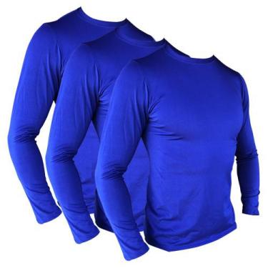 Imagem de Kit 3 Camiseta Azul Segunda Pele Térmica Motoqueiro Motociclista Cicli