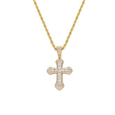 Imagem de CAIHANV Colar com pingente de cruz de zircão colorido para mulheres ou homens, colar de cruz de ouro branco diamante cheio de hip hop, 61 cm., Zircônia cúbica, Zircônia cúbica