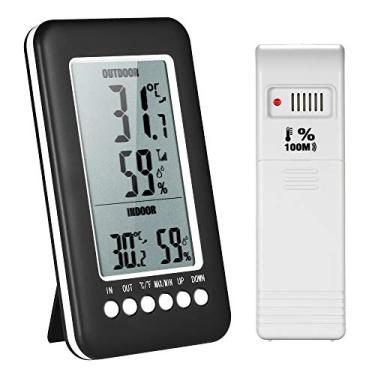 Imagem de Qudai LCD Digital Sem Fio Indoor/Outdoor Termômetro Higrômetro ℃ / ℉ Medidor de Umidade de Temperatura com Max Min Valor Display Transmissor NP
