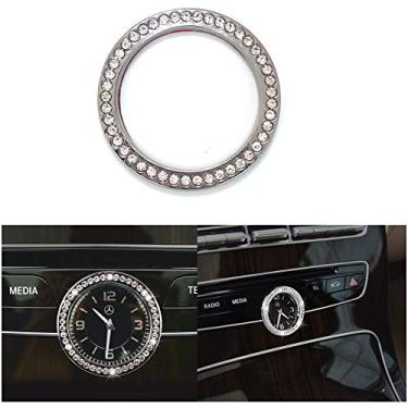 Imagem de Pursuestar Bling Crystal Silver Console central de carro redondo relógio decoração anel acabamento decalques para Mercedes Benz C E S GLC Class W213 E200 E300 C180 C260 C300