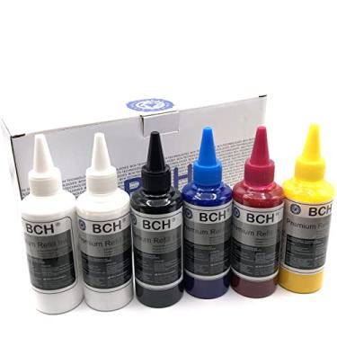 Imagem de BCH Tinta DTF premium para impressora jato de tinta direto para impressão de transferência de calor formulada para Epson ET-8550, XP15000, L1800, L805, R1390, R2400 - total de 600 ml (KCMY+2 branco)
