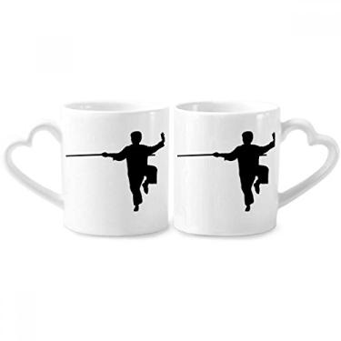 Imagem de China Chinese Shaolin Stick Arte Marcial Casal Conjunto de canecas de Porcelana Copo Amante de Cerâmica Punho de Coração