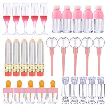 Imagem de Vankcp 30 peças de tubos de brilho labial vazios fofos, 6 estilos de tubos de esmalte labial novidade garrafa de óleo labial copo de vinho tinto lábio vazio, recipientes de protetor labial recarregáveis para mulheres meninas DIY (5/8/10ml)