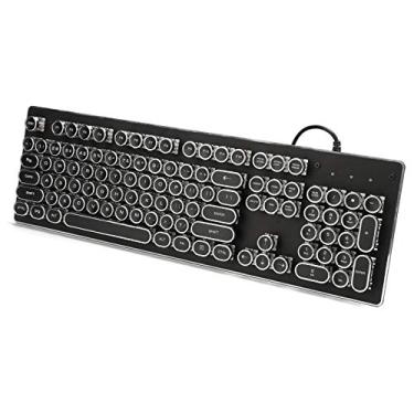 Imagem de Teclado retrô com fio de 104 teclas, teclados mecânicos para jogos, teclado punk clássico com luzes de fundo, teclado ergonômico de tamanho completo para desktop, PC e laptop, eixos sobressalentes (preto)