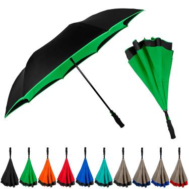 Imagem de Guarda-chuva invertido inversa grande de 122 cm à prova de vento invertido – Dossel de camada dupla leve para viagens para mulheres e homens, fecho reverso portátil, Verde limão, Full Size Inverted