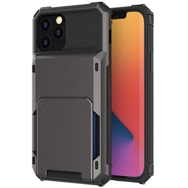 Imagem de Carteira com slots de cartão para iPhone 13 11 12 Pro Max Mini 7 8 Plus X XS Max XR SE 2020 Capa deslizante Armor Carteira Porta-cartões, preto, para iPhone 13 Pro
