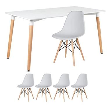 Imagem de Loft7, Kit - Mesa de jantar retangular Eames 80 x 140 cm branco + 4 cadeiras Eiffel Dsw Cinza claro