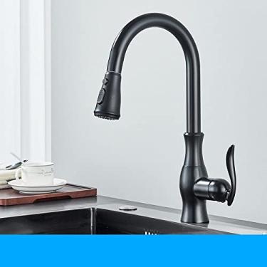 Imagem de Torneiras de cozinha pretas extraíveis para pia de cozinha torneira misturadora de alavanca única torneira misturadora de água guindaste para cozinha misturador de rotação 360, TIPO B, preto fosco