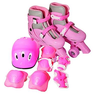 Imagem de Patins Roller Clássico Ajustável + Kit Segurança Rosa
