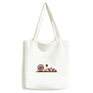 Imagem de Bolsa de lona com contorno de instalações pretas para parque de diversões, bolsa de compras casual