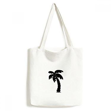 Imagem de Sacola de lona com contorno preto e planta de coqueiro, bolsa de compras casual