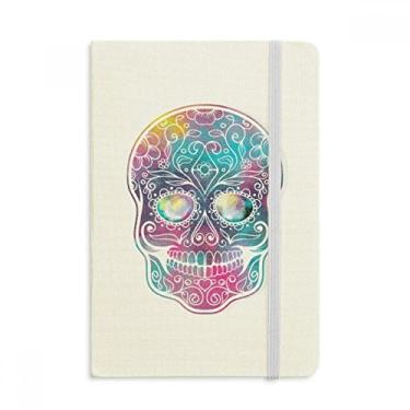 Imagem de Caderno de ilustração de caveira colorida com estampa de flores em tecido com capa dura e diário clássico