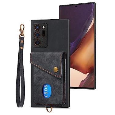 Imagem de coldre de proteção Compatible with Samsung Galaxy Note 20 Ultra Case, with Card Holder Protective Shockproof Cover Premium PU Leather Rubber Silicone Bumper Wallet Case Cover with [Wrist Strap] Fivela