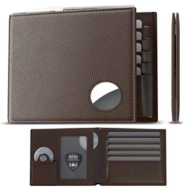 Imagem de typecase Carteira de couro masculina com suporte AirTag: bolso oculto compatível com Apple Air Tag, couro de grão superior, dobrável, fina, bloqueio de RFID - capacidade para 10 cartões | Divisor de