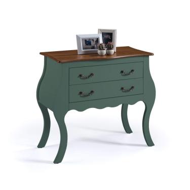 Imagem de Cômoda Bombê com 2 Gavetas Linz Móveis 1007 - Verde Musgo/Imbuia Glazer