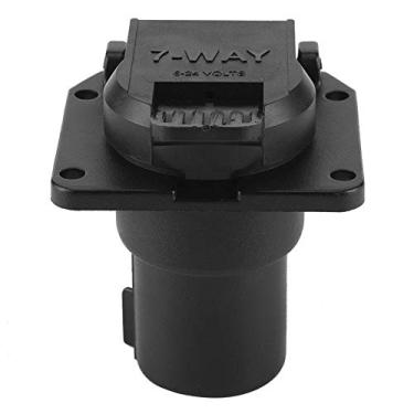 Imagem de Plugue de reboque de 7 vias, tomada de energia portátil de 7 pinos Metal ABS 7 vias redondas Lâmina de reboque RV Conector do chicote de fiação preto 6-24V para reboques de RV