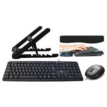 Imagem de Combo Office 4 Pças - Suporte Para Notebook, Teclado e Mouse com fio USB Multilaser e Apoio para Teclado