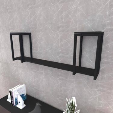 Imagem de Prateleira Industrial Suspensa Estante Parede Nicho Preto Ferro E Madeira Suporte Pratileira