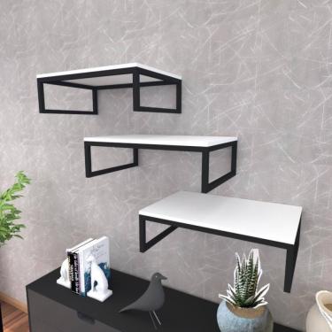 Imagem de Kit Com 3 Prateleira Industrial Estante Parede Nicho Branco Cozinha Escritorio Sala Quarto Infantil
