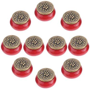 Imagem de Maçaneta de porta vintage de cerâmica verde, 10 peças, para gavetas, armários, móveis, portas, cozinha, decoração de casa (vermelho)