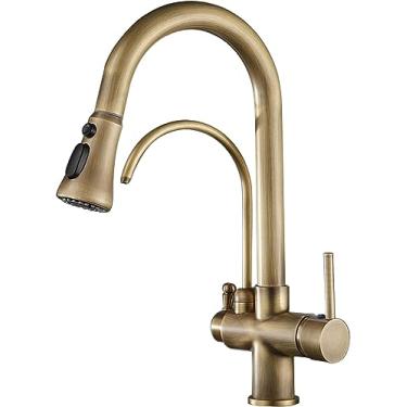 Imagem de Torneira com filtro de 3 vias para pia de cozinha Torneiras misturadoras de cozinha com spray removível Bica giratória de 360 ​​graus Pulverizador de torneira flexível Torneira de água purif