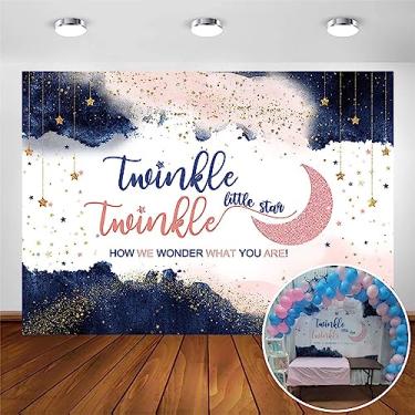 Imagem de Avezano Azul marinho rosa blush fundo revelador de gênero cintilante decoração de festa pequena estrela fundo fotográfico ouro rosa e azul marinho gravidez revelar sessão de fotos surpresa (2,1 x 1,5