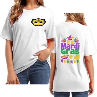 Imagem de 2024 Mardi Gras Outfit for Women Letter Back Printed Mardi Gras Shirts for Women Fat Tuesday Camisetas, Branco, M