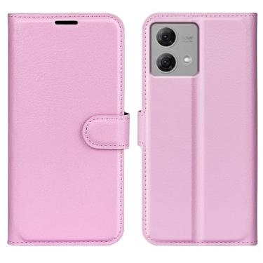 Imagem de Capa de telefone para Motorola Moto G84 5G, couro PU com suporte para cartão de crédito, carteira fina flip com suporte, capa protetora para Motorola G84 5G (rosa)