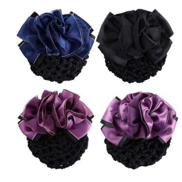Imagem de Pokinge 4 peças de cobertura para coque de cabelo feminino, elegante, floral, grampo de cabelo, grampos de cabelo, roupas de trabalho, acessórios de cabelo para mulheres, enfermeiras e aeromoças
