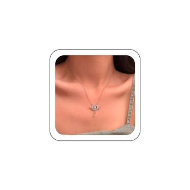 Imagem de Zeshimb Colar com pingente de coração de asa de anjo e coração de cupido com strass e coração de amor lindo coração de anjo clavícula colar joia para mulheres e meninas, Zinco, Sem Pedra Preciosa