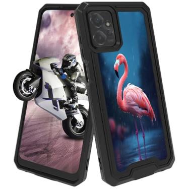 Imagem de Capa para Motorola Moto G Power 5G 2023 híbrida de camada dupla PC rígido e capa de silicone macio com design de flamingo rosa para mulheres Wen capa protetora resistente à prova de choque para Moto G