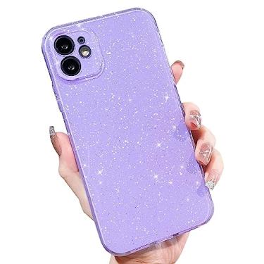 Imagem de MINSCOSE Capa compatível com iPhone 12 Mini 5,4 polegadas, linda cor neon brilhante, brilhante, fina, de silicone brilhante, à prova de choque, capa de telefone de TPU macio para mulheres, meninas, roxas