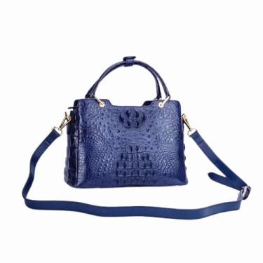 Imagem de Bolsa feminina autêntica de couro jacaré genuíno exótico pele de crocodilo bolsa de ombro única feminina bolsa cruzada, Azul escuro, 27cm(Width) x 20cm(Height) x 12cm(Deep)