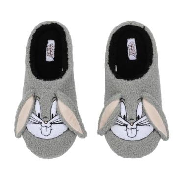 Imagem de Bioworld Looney Tunes Pantufa cinza adulto com cara de coelho, Multicolorido., L