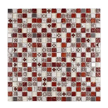 Imagem de Pastilha Mesclada de Mármore, Vidro e Metal 30cm x 30cm Machu Picchu Glass Mosaic Placas Vermelho/Branco